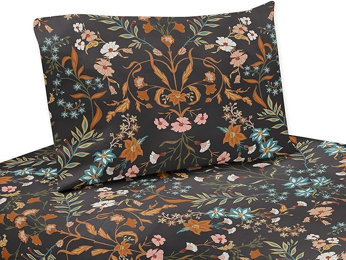 Sweet Jojo Designs Boho Wildflower Vintage Floral Girl Queen Sheet Set Flat Fitted Bed Sheets Pil... | Amazon (US)