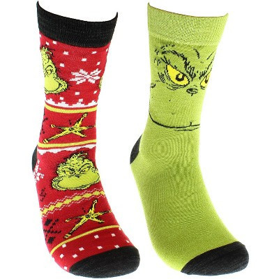 Dr Seuss GRINCH Grinchmas Adult Holiday Crew Socks 2 Pair Green | Target