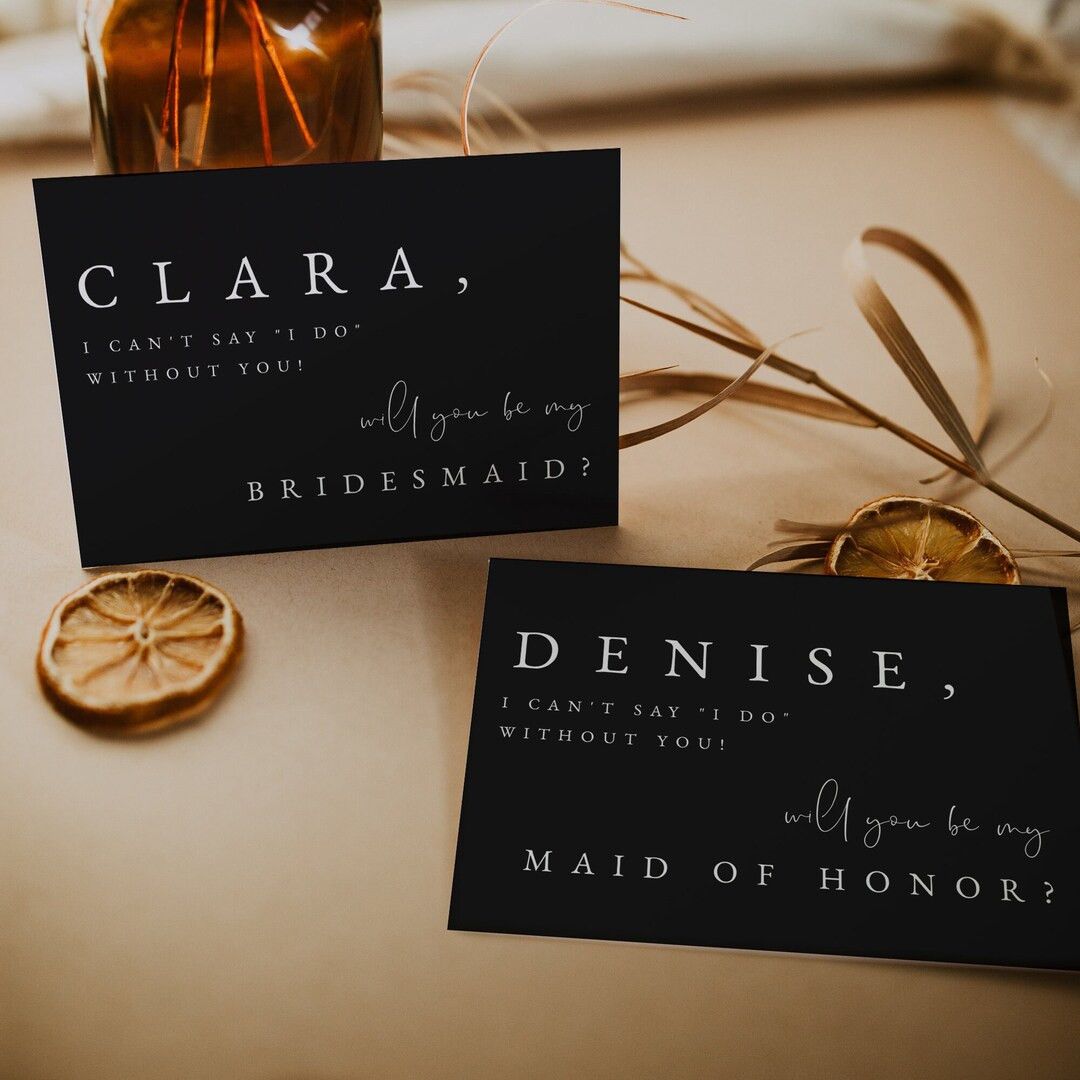 Modern Black Bridesmaid Proposal Card Printable Will You Be - Etsy | Etsy (US)