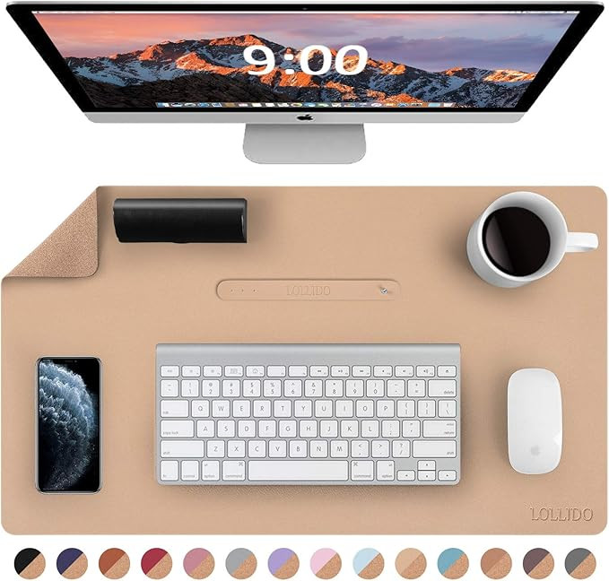 LOLLIDO Natural Cork & Leather Dual Sided Desk Pad, 24" x 14" Waterproof PU Leather Desk Writing ... | Amazon (US)