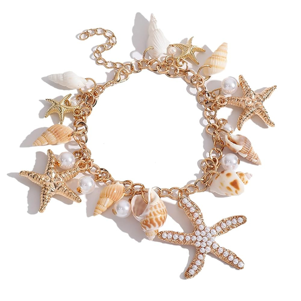 Artlunar Shell Starfish Bracelet Handmade Stretch Bracelets Conch Summer Beach Jewelry for Women | Amazon (US)
