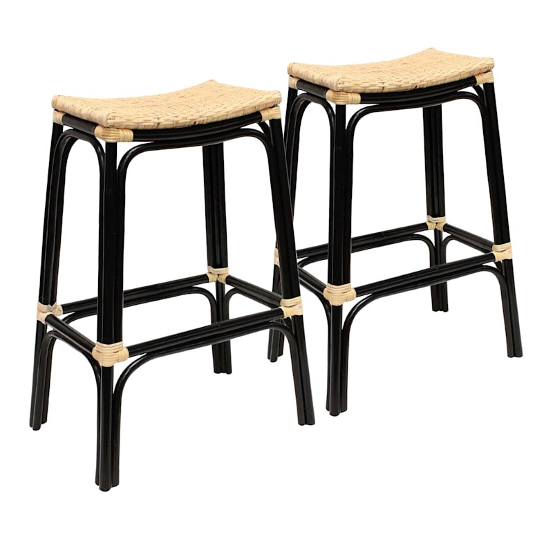 Set of 2 Indah Rattan Backless Barstool, Black | At Home
