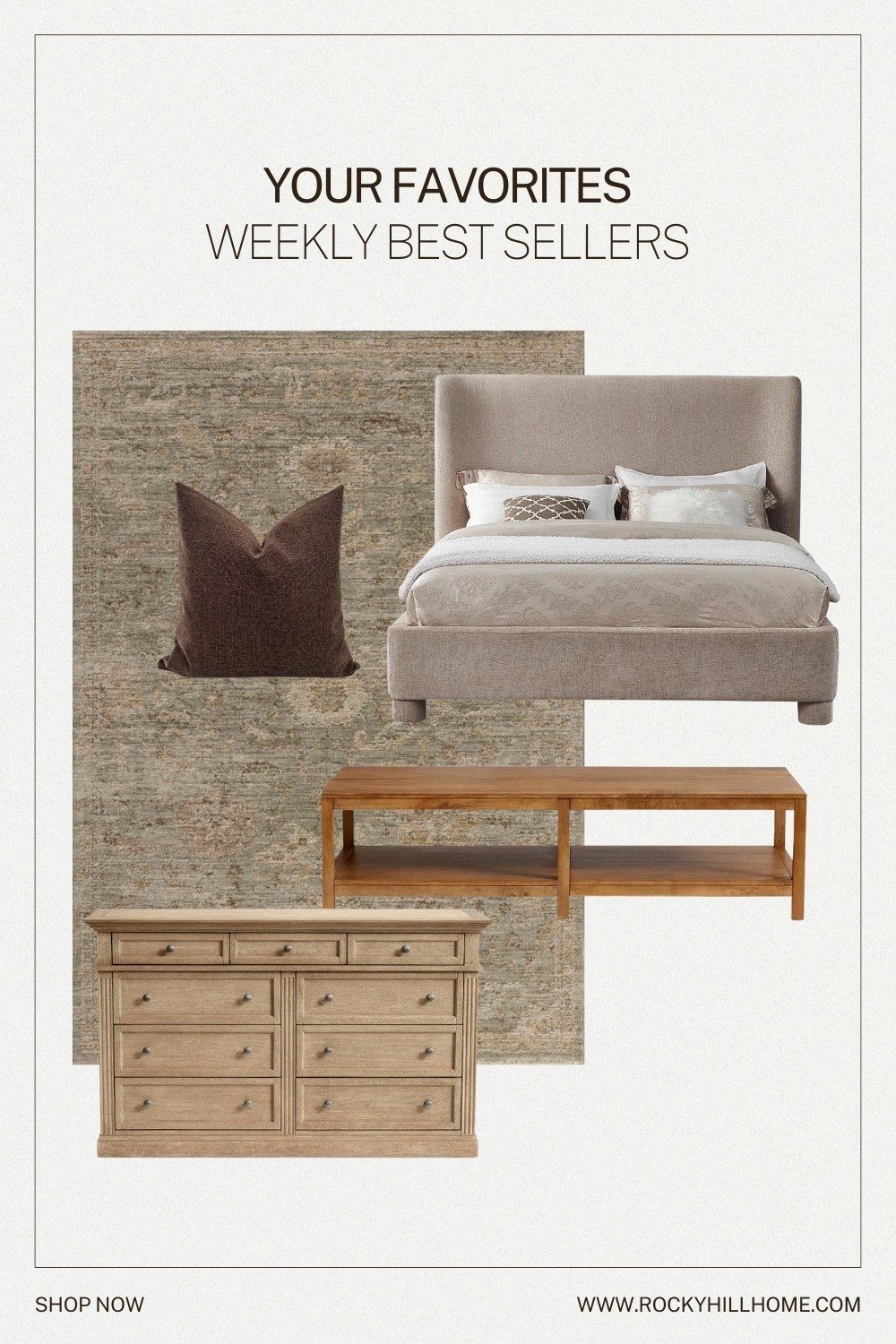 You really loved neutral bedroom decor this week! These pieces were your top favorites: warm wood tones, brown throw pillow found on Etsy, cozy upholstered bed, a classic clean lined coffee table and traditional dresser from Pottery Barn, and an inviting Loloi vintage-style rug.
If you’re designing a modern traditional home, this roundup is full of timeless pieces you can shop quickly and style with confidence.
Shop the best sellers and save your favorites!

#LTKHome