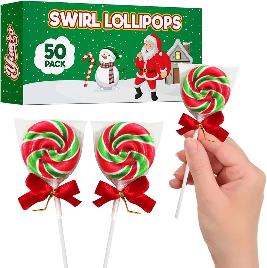 Christmas Lollipops, 50 Swirl Lollipops Individually Wrapped, Delicious Christmas Suckers Bulk Fo... | Amazon (US)