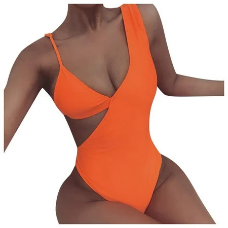 Ketyyh-chn99 One Piece Swimsuits for Women Bikinis for Women Women Cutout One Piece Skirt Swimsuit V Neck Wrap Tie Back Swimdress Tummy Control Bathing Suits Orange,M | Walmart (US)
