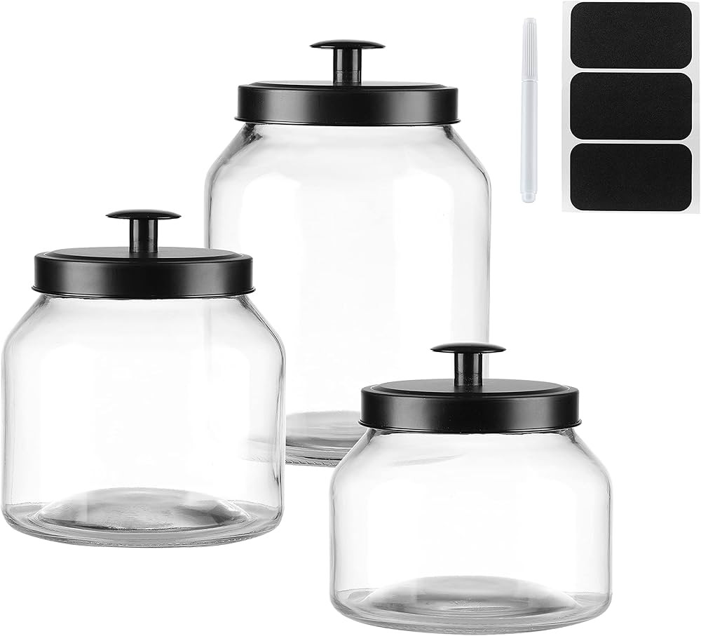 Clear Glass Kitchen Canister Set, Cookie Jar, Food Storage Container, Bathroom Jar with Metal Air... | Amazon (US)