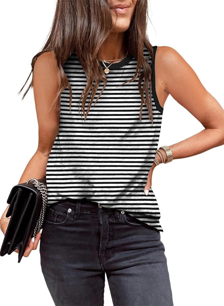 Dokotoo Womens Leopard Print Tank Tops Crewneck Sleeveless Summer Casual T-Shirts Blouses | Amazon (US)