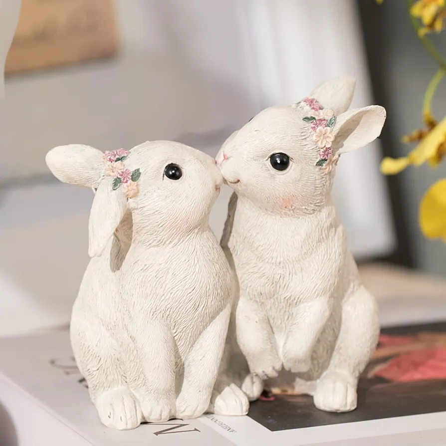 Easter-Decorations Kissing-Bunny-Decor Spring Figurines - Spring Decorations Kissing Rabbit Decor... | Amazon (US)