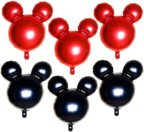 6 Pcs Mouse Birthday Balloons, 24”Black Red Aluminum Foil Balloons for Gender Reveal, Baby Shower, W | Amazon (US)