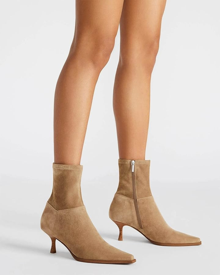 Coutgo Womens Kitten Low Heel Ankle Boots Pointed Toe Side Zipper Short Booties Fall Shoes | Amazon (US)