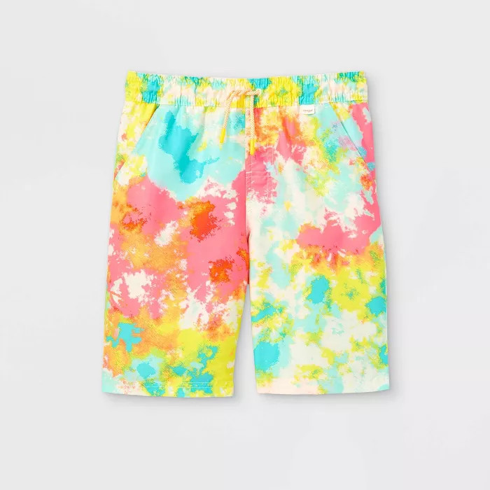 Boys' Tie-Dye Drawstring Swim Trunks - Cat & Jack™ Blue/Pink/Yellow | Target