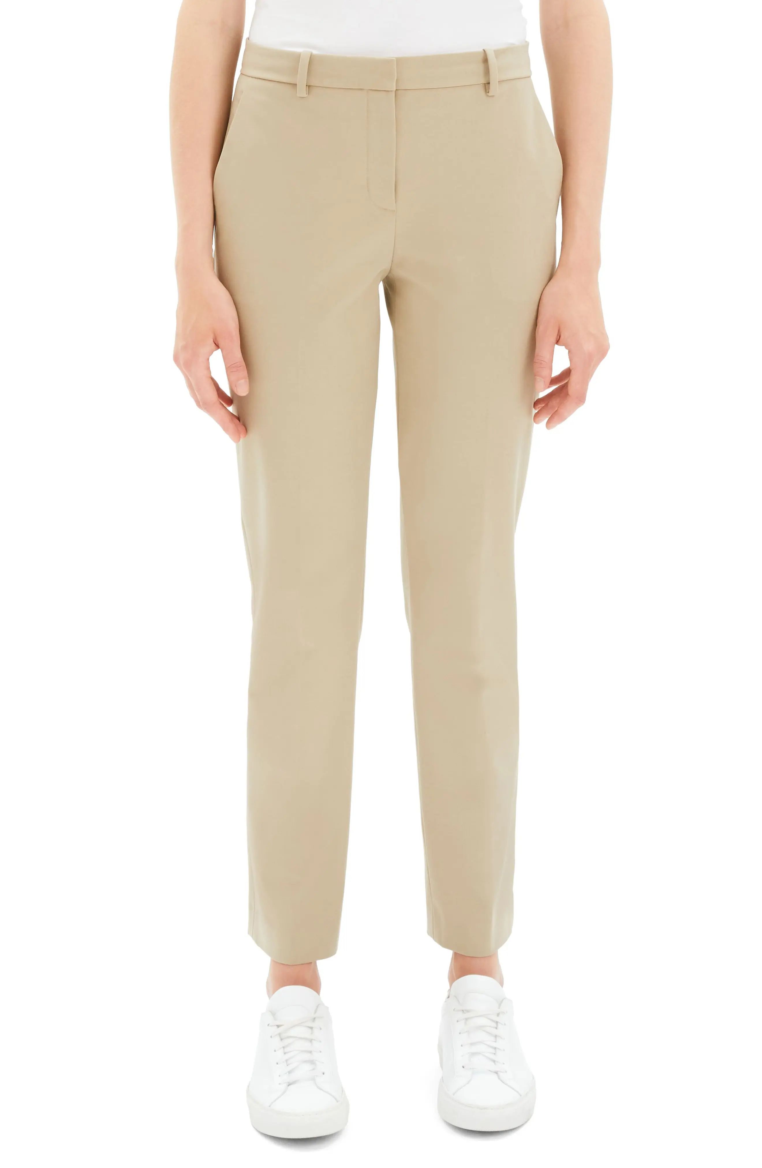 Women's Theory Tailored Straight Leg Trousers, Size 00 - Beige | Nordstrom