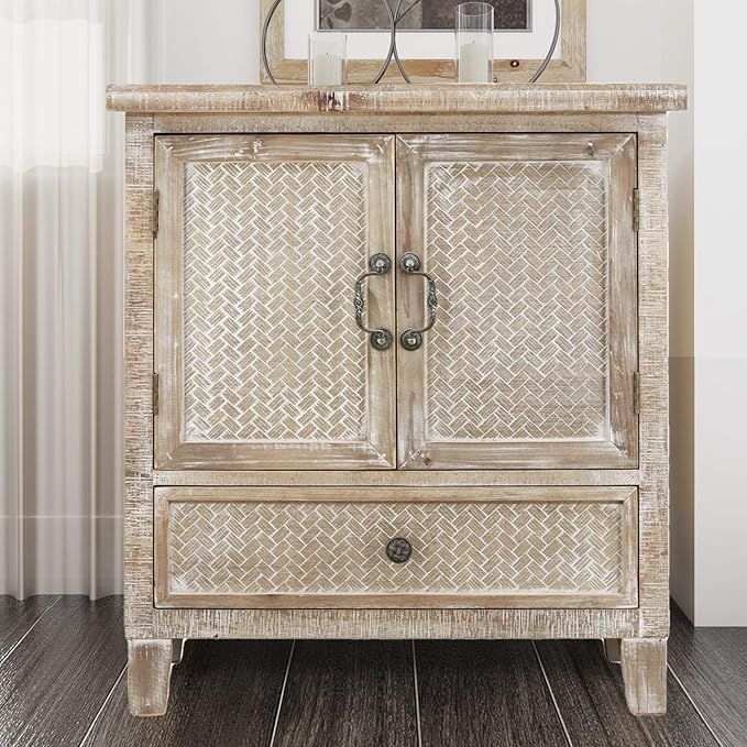 Farmhouse Accent Wooden Locker, Antique Weathered Wood, Classic Carved Pattern, Rattan Texture ar... | Amazon (US)