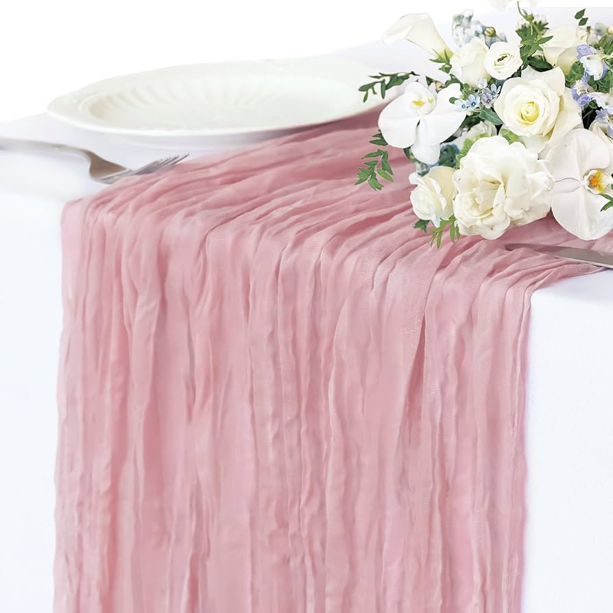 Pink Cheesecloth Table Runner, 10FT Dusty Pink Boho Gauze Table Runner for Spring Easter Mother's... | Amazon (US)
