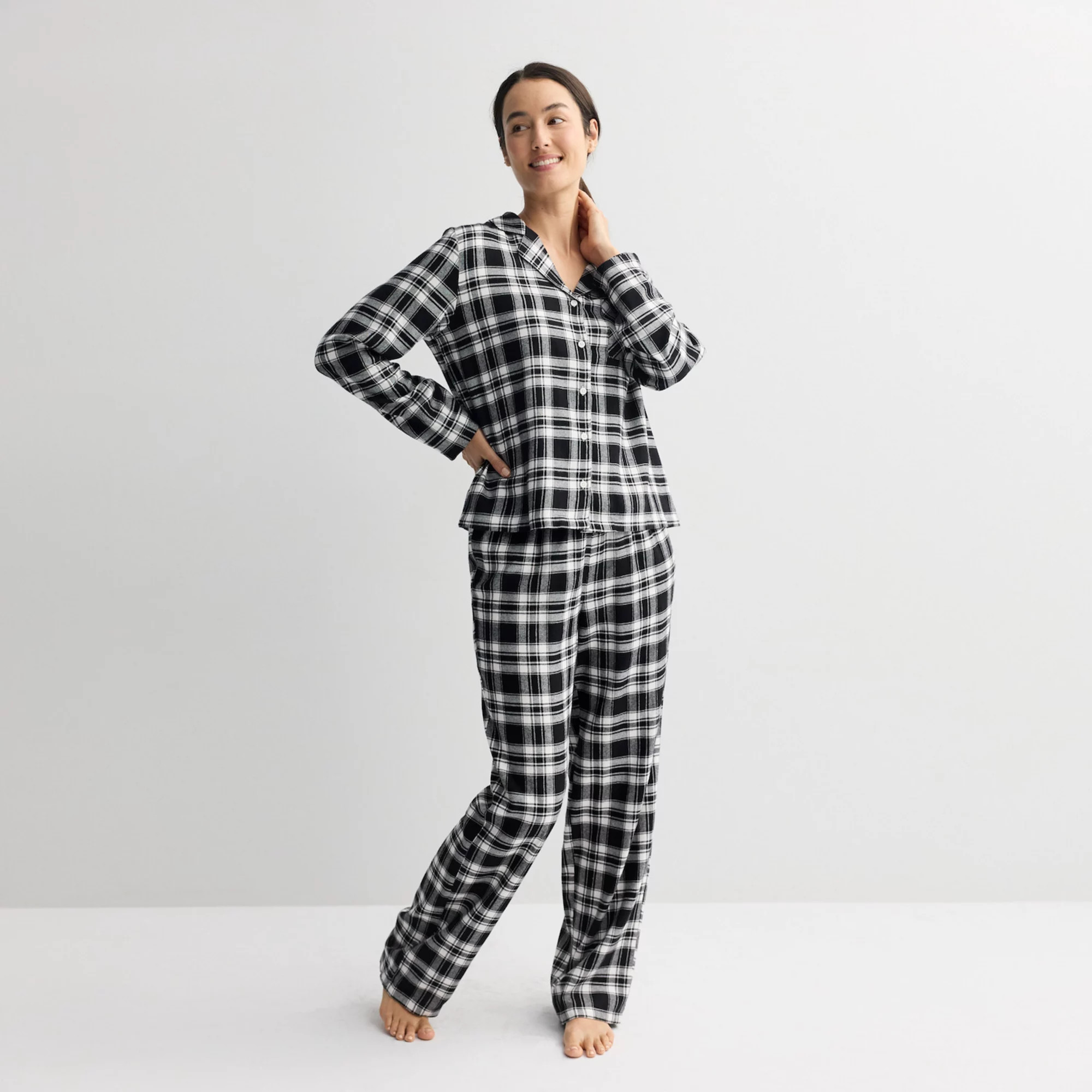 Women's Sonoma Goods For Life® 2-pc. Flannel Notch Pajama Top & Pajama Bottoms Set | Kohl's