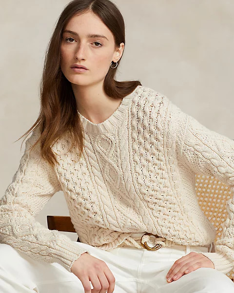 Aran-Knit Crewneck Jumper | Ralph Lauren (UK)