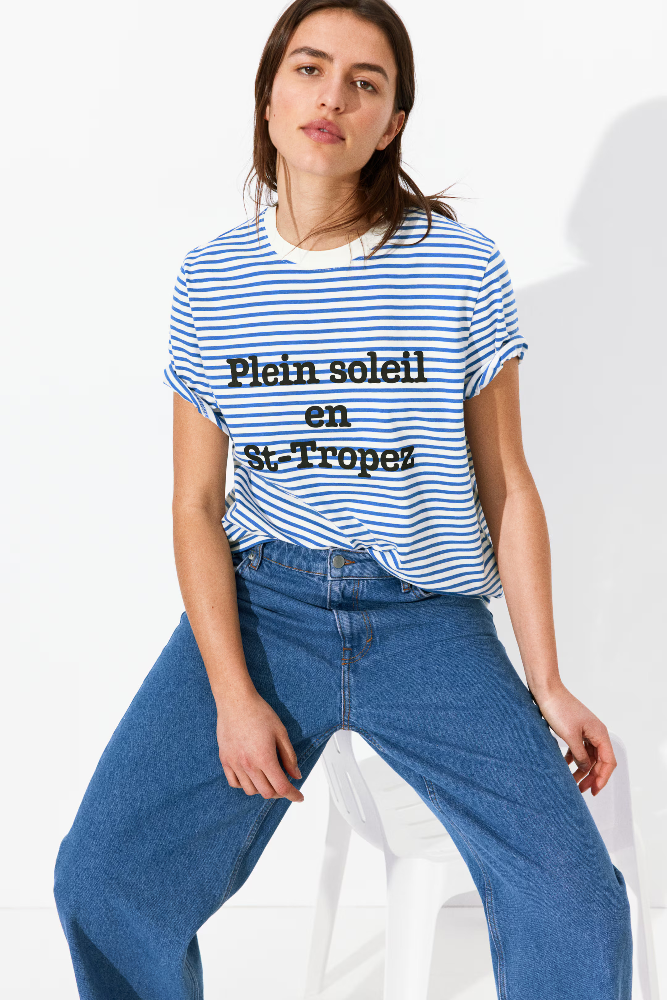 Printed T-Shirt - Blue/striped - Ladies | H&M US | H&M (US + CA)