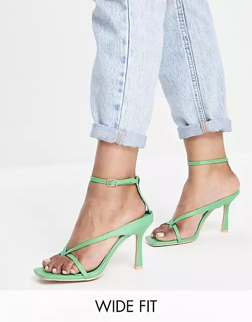 RAID Wide Fit Meeka strappy mid heeled sandals in green | ASOS (Global)
