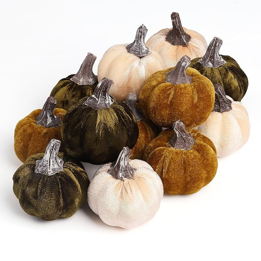 12pcs Velvet Fake Pumpkins Fall Decor Faux Small Foam Fabric Pumpkin for Autumn Table Centerpiece... | Amazon (US)