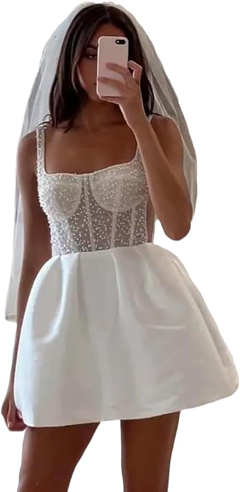 Cudiew Short Wedding Dresses for Bride 2025 Mini Bridal Dress for Women 2025 Bridal Shower Dress ... | Amazon (US)