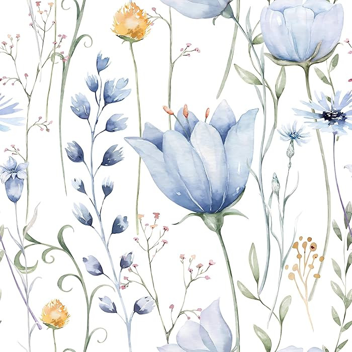 HeloHo Blue Floral Leaf Wallpaper Peel and Stick Self Adhesive Removable Wall Paper Waterproof Co... | Amazon (US)