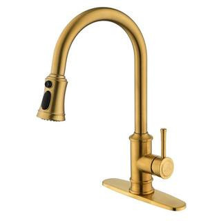 High Arc Single Handle Pull Out Sprayer Kitchen Faucet with 360-Degree Swivel Spout in Gold | The Home Depot