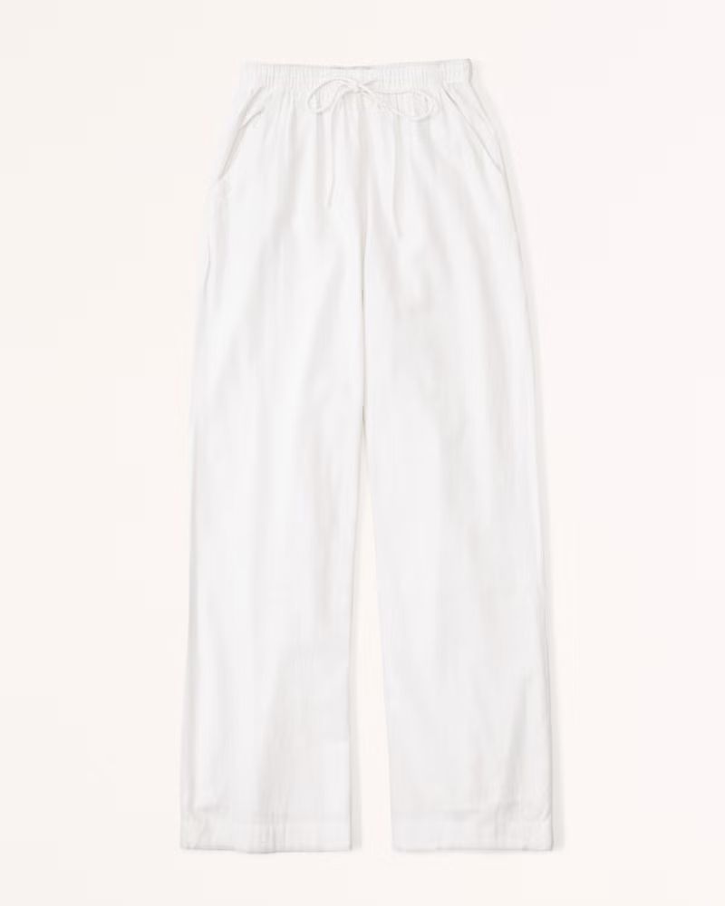 Abercrombie & Fitch Women's Linen-Blend Pull-On Wide Leg Pant in White - Size XL LONG | Abercrombie & Fitch (US)