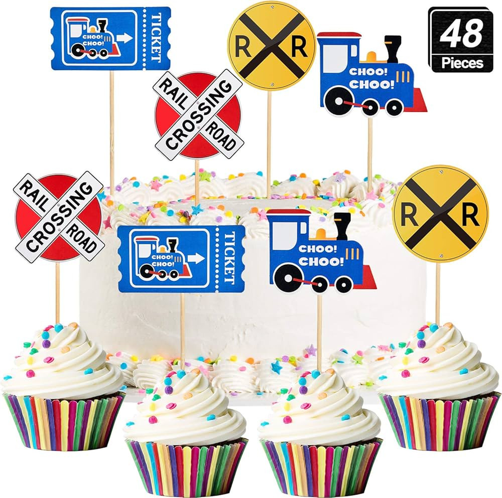 48 Pieces Railroad Party Crossing Decoration Railroad Train Crossing Cupcake Toppers Steam Train ... | Amazon (US)