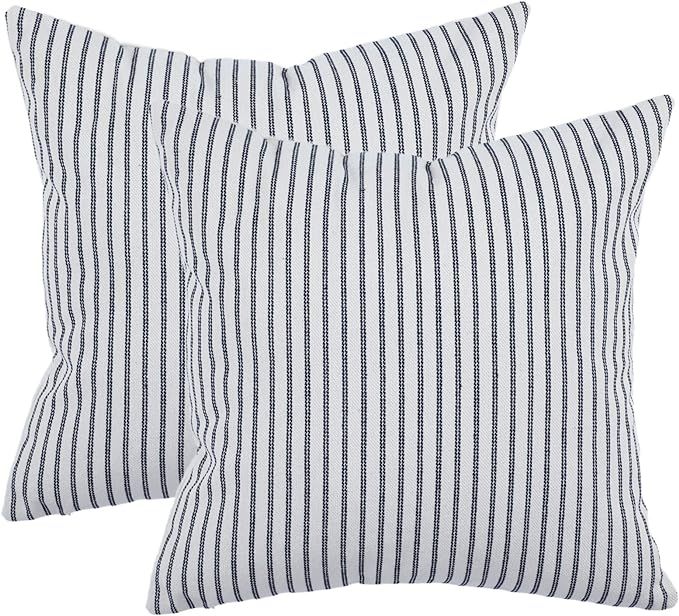 BOYSUM Navy Blue and Beige Throw Pillow Covers, 20x20 Farmhouse Pillow Covers Striped Throw Pillo... | Amazon (US)
