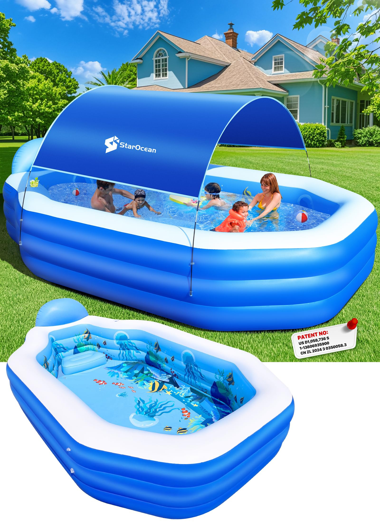 Inflatable Pool with Canopy, Large Inflatable Swimming Pool for Kids,Adult, Blow Up Pools with Se... | Amazon (US)