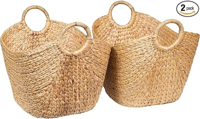 BIRDROCK HOME Water Hyacinth Laundry Baskets (Natural) - Two Baskets Included - Hand Woven | Amazon (US)