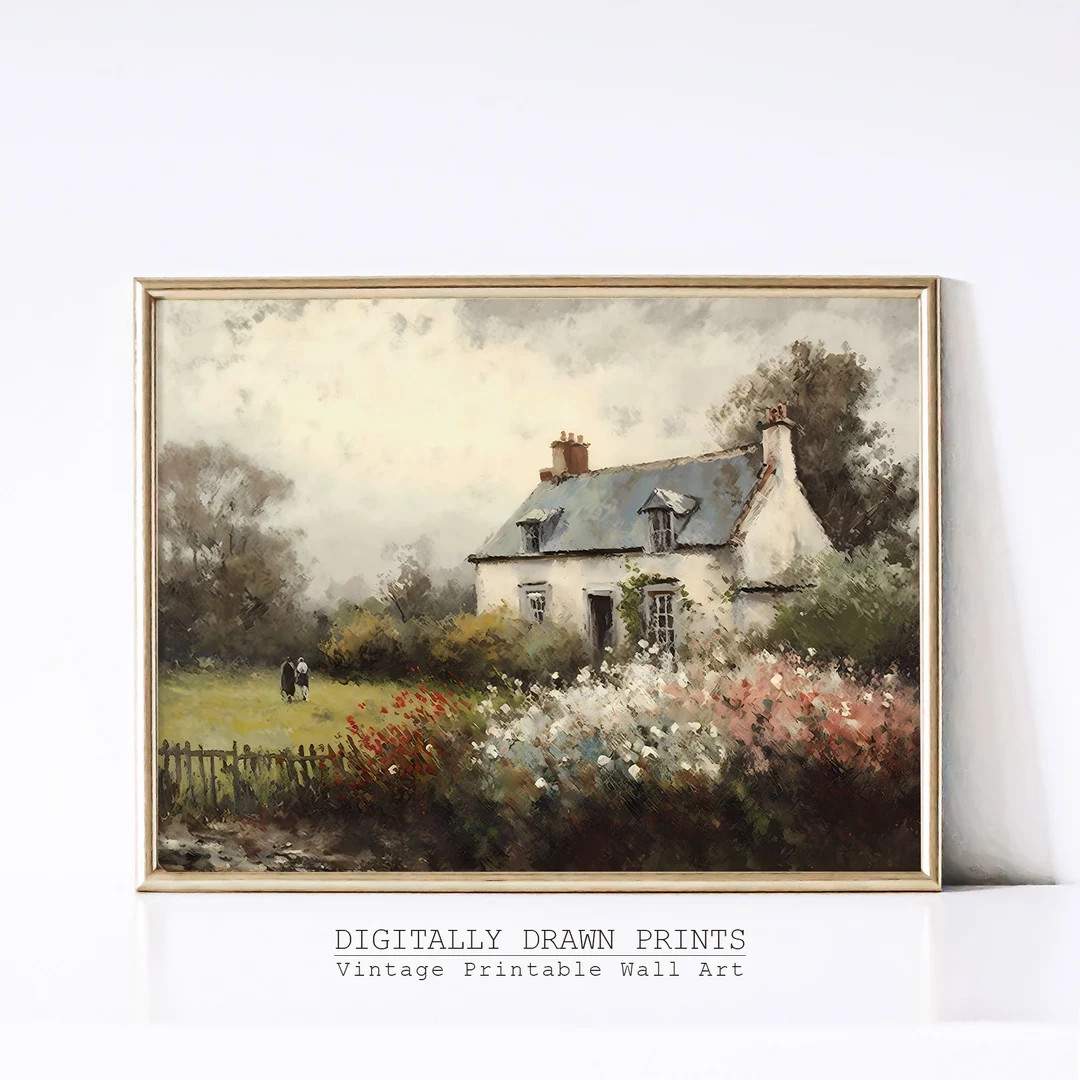 Cottage Oil Painting Rose Garden Wall Art Vintage Digital Print Cottage Core Decor, Digital Wall ... | Etsy (US)