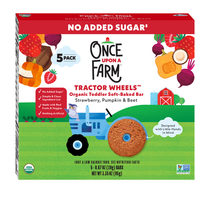 Once Upon a Farm Organic Tractor Wheels Toddler Bar, Strawberry, Pumpkin & Beet, 5ct | Walmart (US)
