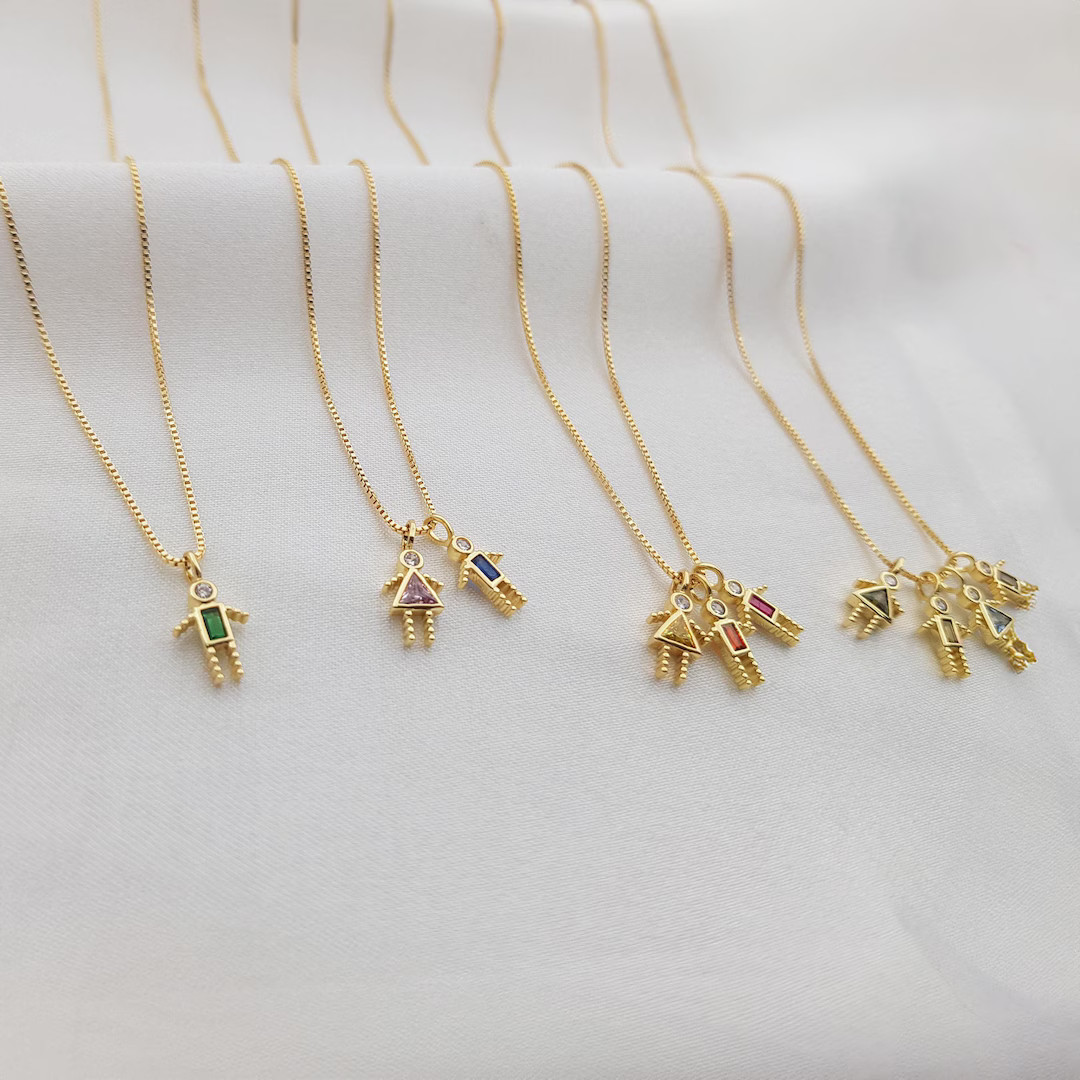 Boy Girl Charm Necklace, New Mom Baby Girl Gift, Mom Kids Necklace, Children Necklace For Mom, Mo... | Etsy (US)