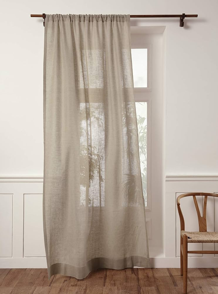 Solino Home Linen Sheer Curtain – 52 x 96 Inch Natural Rod Pocket Window Panel – 100% Pure Na... | Amazon (US)