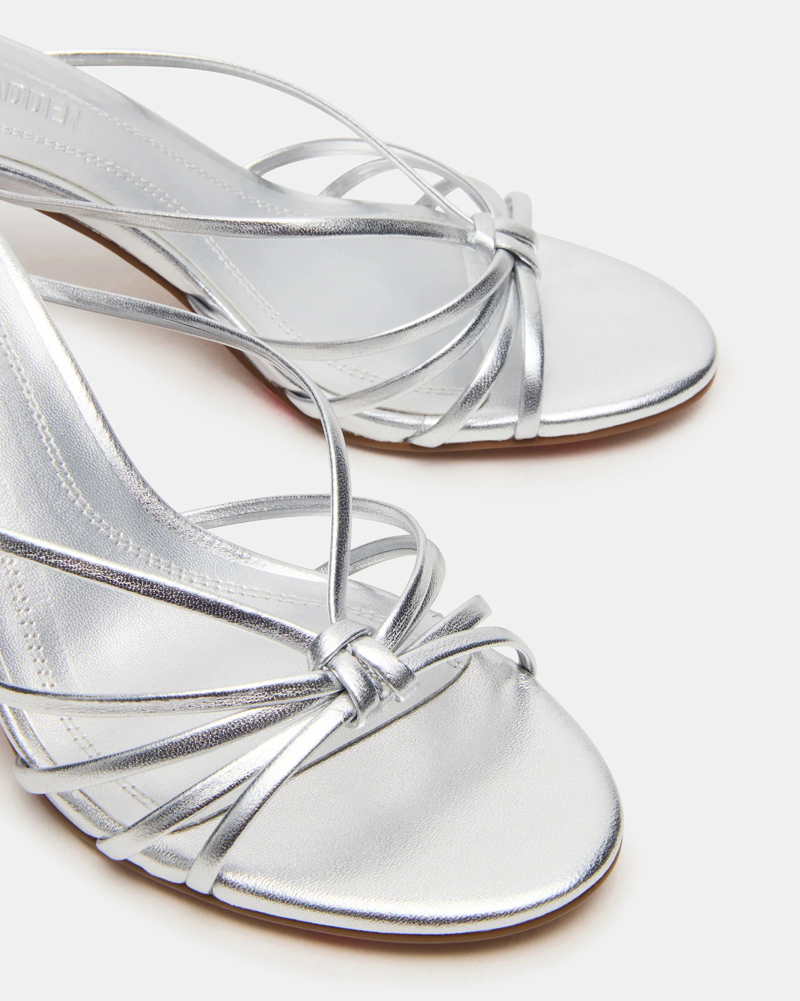 EDNA Silver Leather Strappy Mule Women's Heel | Steve Madden (US)
