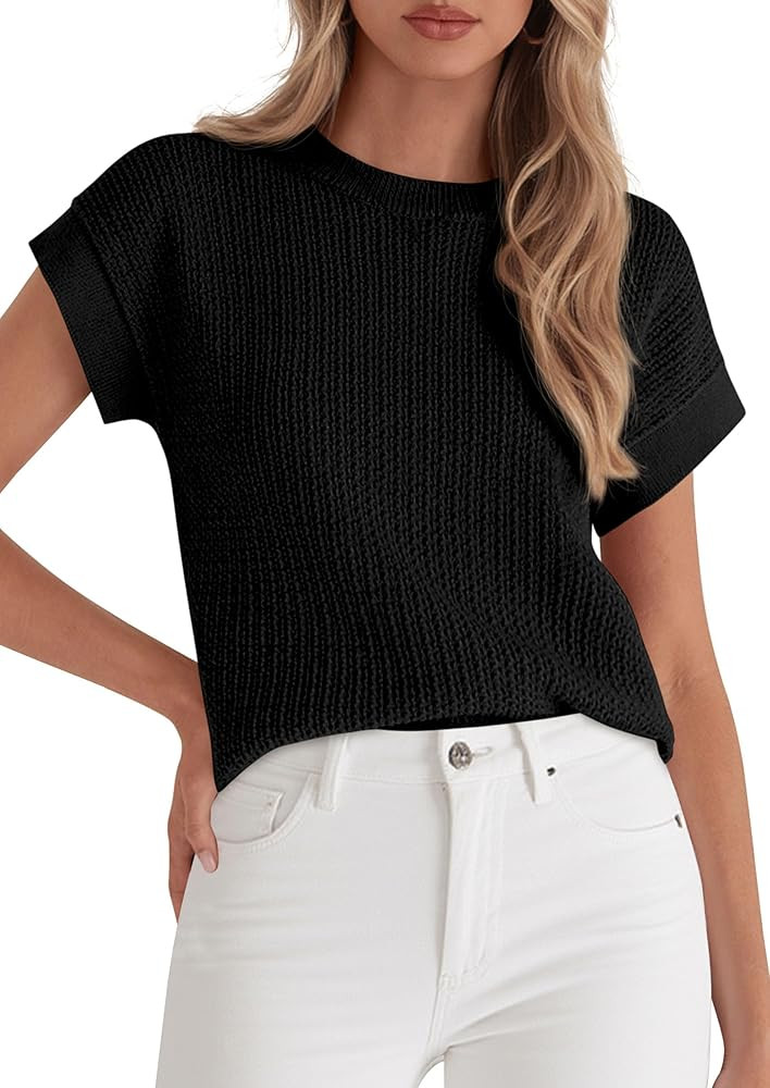 PRETTYGARDEN Women's 2026 Spring Fashion Sweater Vest Business Casual Crochet Tops Cap Sleeve Kni... | Amazon (US)