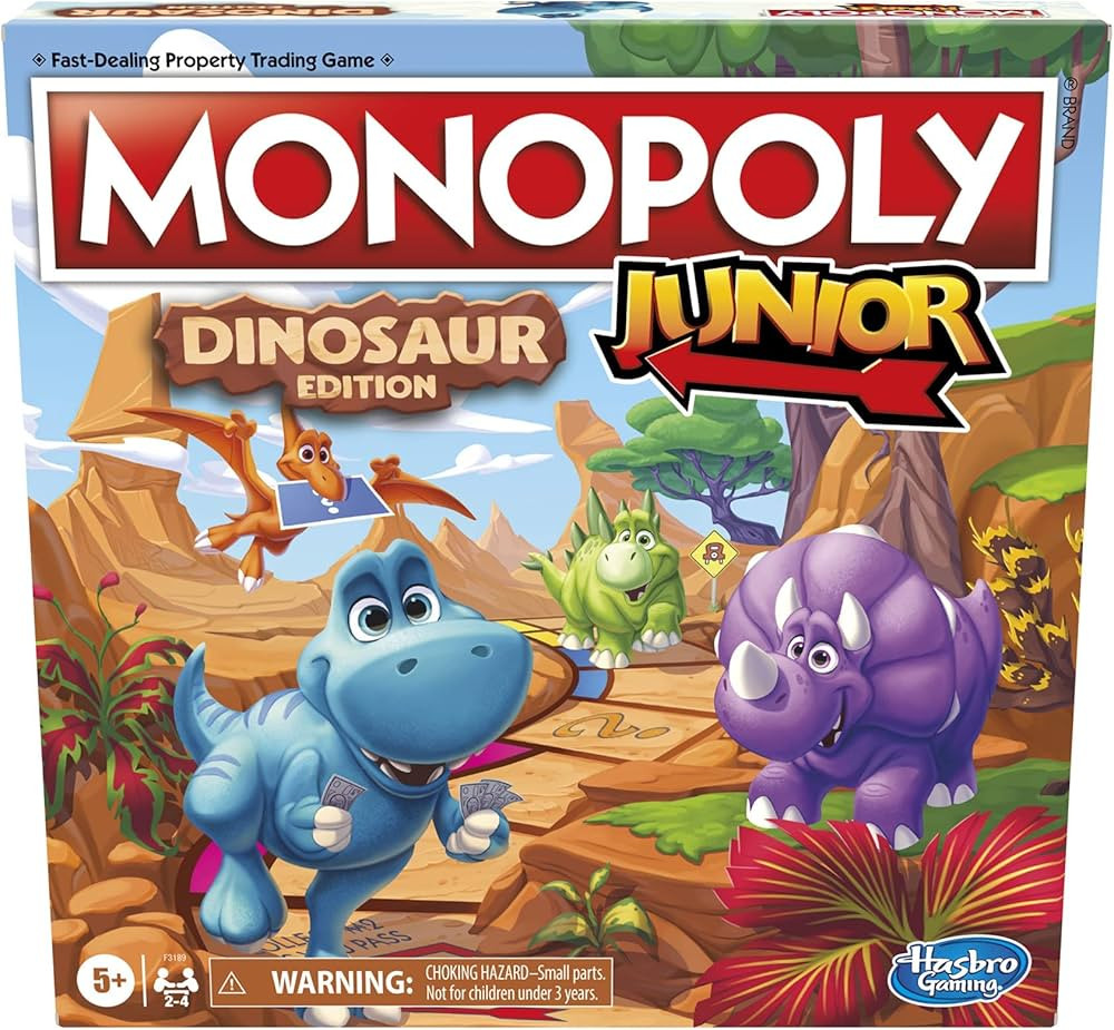 Hasbro Gaming Monopoly Junior Dinosaur Edition Board Game, 2-4 Players, with Dino-Themed Toy Toke... | Amazon (US)
