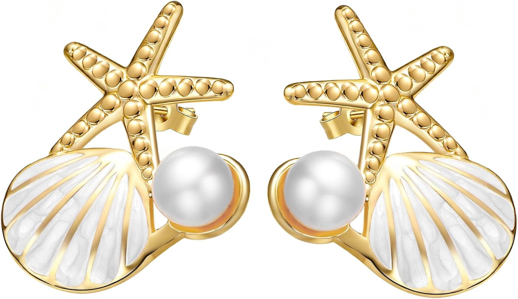 Stainless Steel Starfish & Seashell Earrings for Women | Elegant Pearl Drop Dangle Earrings with ... | Amazon (US)