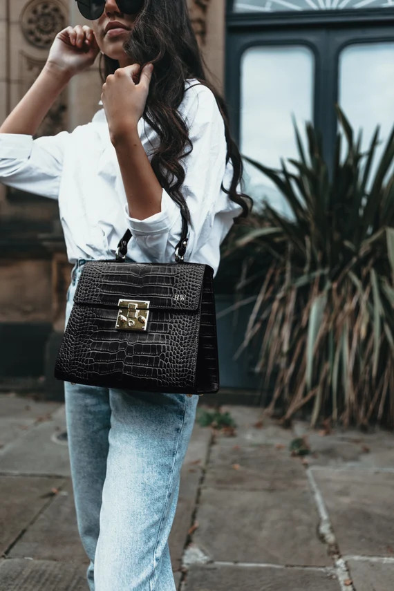 Leather Croc Box Bag Personalised | Etsy | Etsy (US)