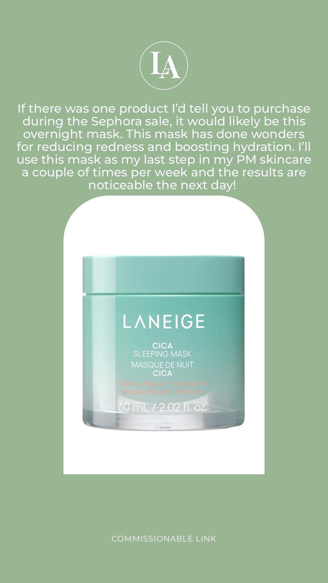 Sephora sale pick: Laneige Cica Overnight Mask - amazing for reducing redness!