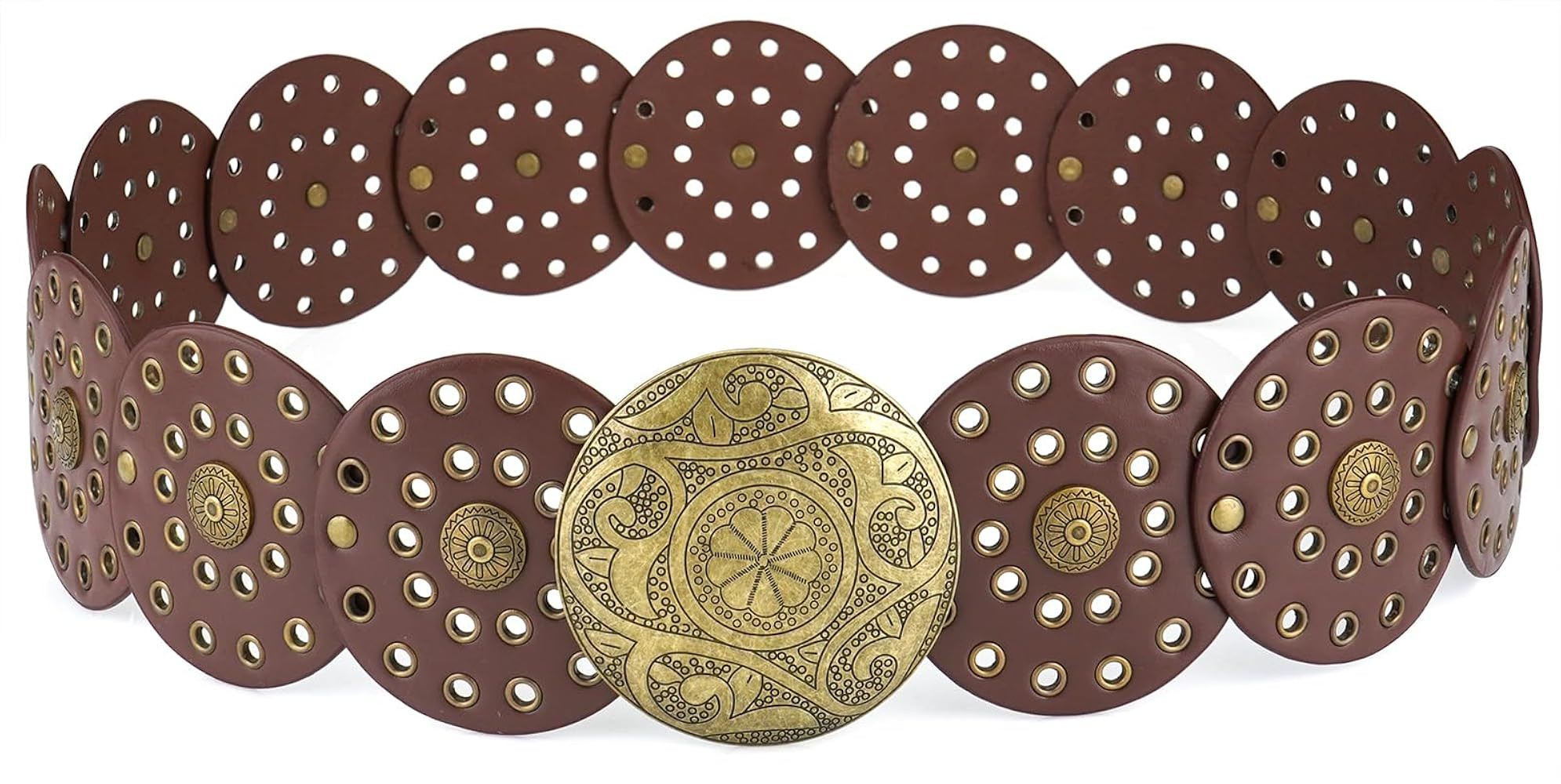 Wide Disc Belts for Women Concho Leather Disk Link Belt Boho Western Waist Belts for Dress | Amazon (US)