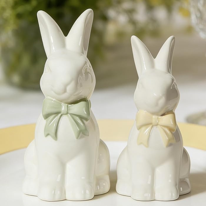DN DECONATION Easter Decoration Ceramic Bunny Decor - Spring Easter White Bunny Figurines, Rabbit... | Amazon (US)