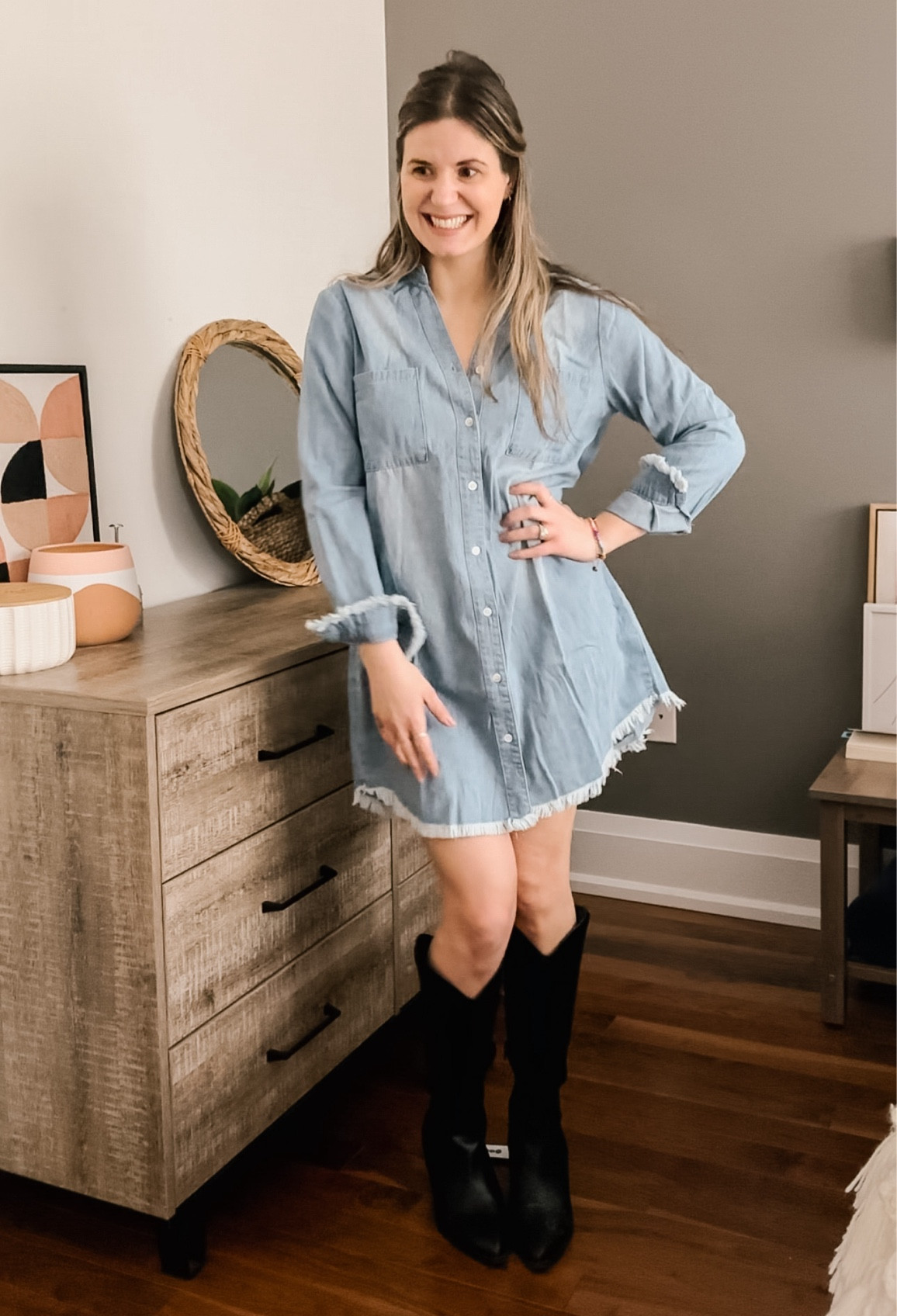 Denim dress. I sized up a size and got the medium  

#LTKSeasonal #LTKstyletip #LTKfindsunder50