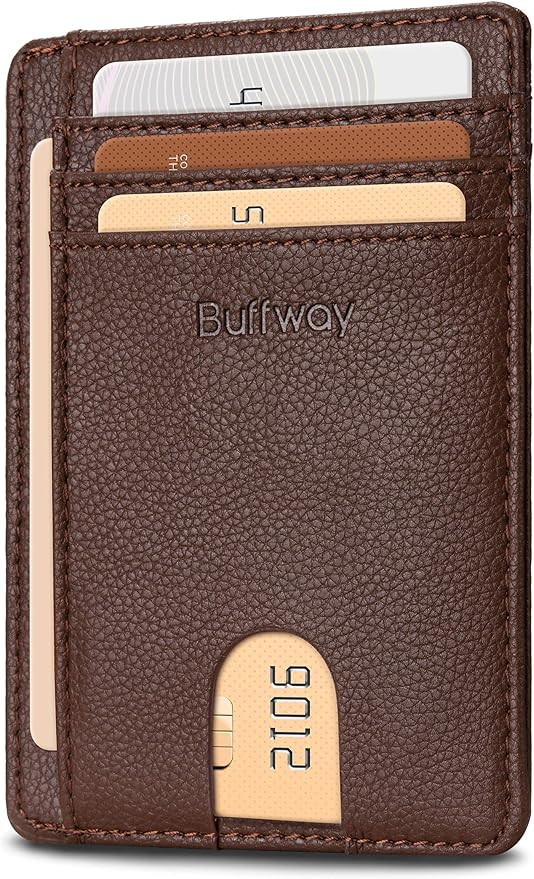 Buffway Slim Minimalist Front Pocket RFID Blocking Leather Wallets for Men and Women - Lichee Cof... | Amazon (US)