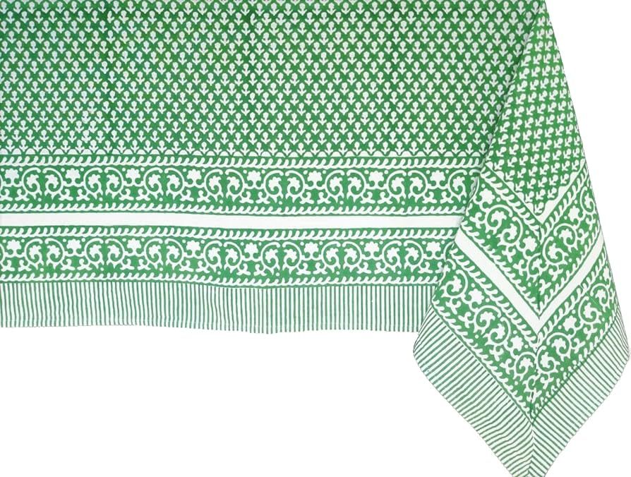 ATOSII Queen Green 100% Cotton Tablecloth, Handblock Print Rectangle Table Cover for Kitchen Dini... | Amazon (US)