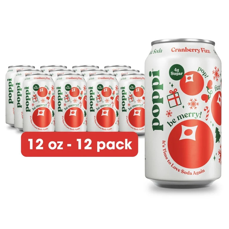 Poppi Cranberry Fizz Prebiotic Soda, 12 oz, 12 Pack Cans - Walmart.com | Walmart (US)