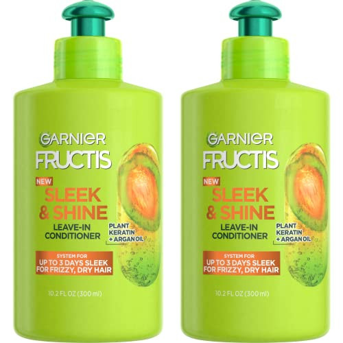 Garnier Fructis Sleek & Shine Leave-In Conditioning Cream for Frizzy, Dry Hair, Plant Keratin + Argan Oil, 10.2 Fl Oz, 2 Count (Packaging May Vary) | Amazon (US)