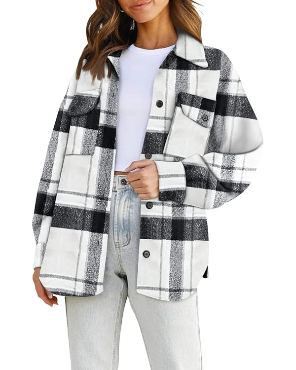 AUTOMET Womens Casual Plaid Shacket Button Down Long Sleeve Shirt | Amazon (US)