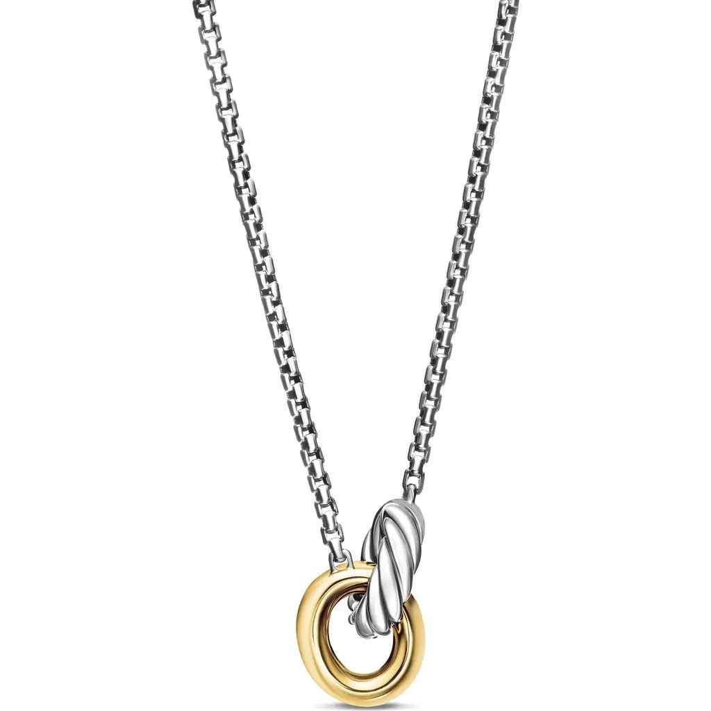 David Yurman Petite Cable Linked Hoop Necklace in Sterling Silver/Gold at Nordstrom, Size 17 | Nordstrom